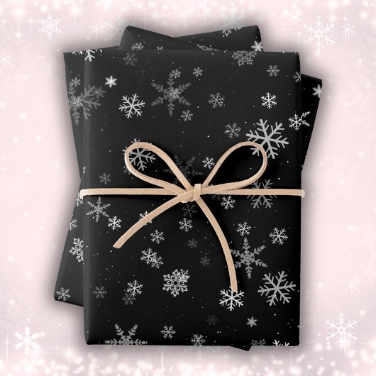Black and White Snowflake Pattern Holiday Inpakpapier Vel