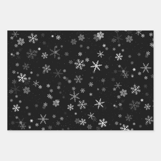 Black and White Snowflake Pattern Holiday Inpakpapier Vel (Voorkant 2)
