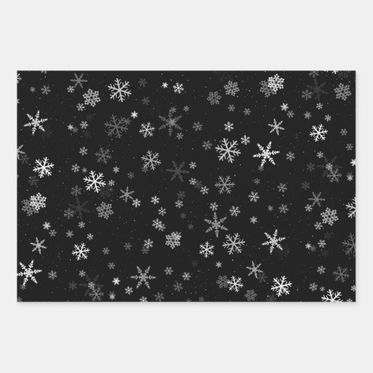 Black and White Snowflake Pattern Holiday Inpakpapier Vel (Voorkant)