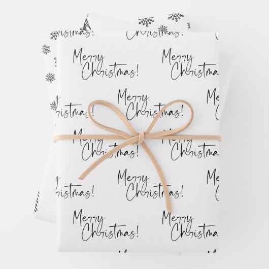 Black and White Snowflake Tree Merry Christmas Inpakpapier Vel (In situ)