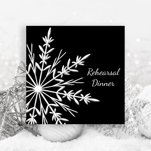 Black and White Snowflake Wedding Rehearsal Dinner Kaart