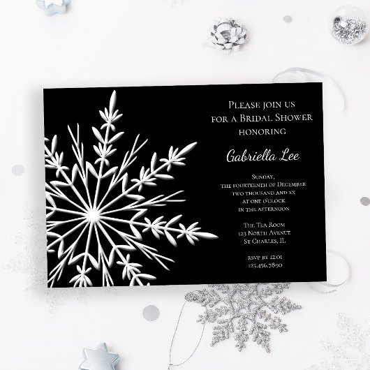 Black and White Snowflake Winter Bridal Shower Kaart