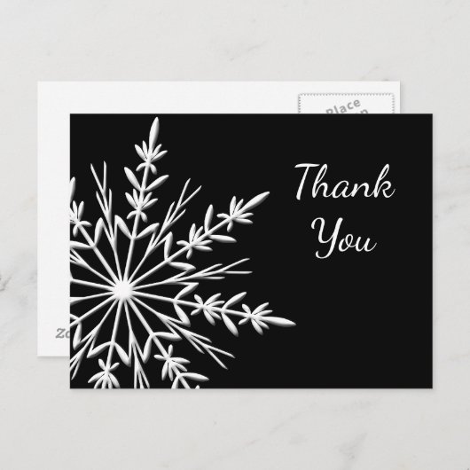 Black and White Snowflake Winter Dank je Briefkaart (Voorkant / Achterkant)