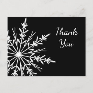 Black and White Snowflake Winter Dank je Briefkaart