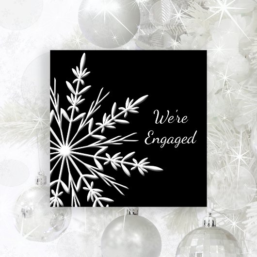 Black and White Snowflake Winter Engagement Party Kaart