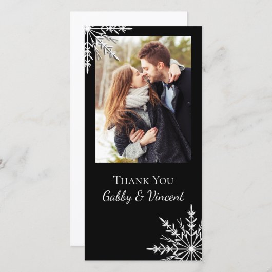 Black and White Snowflake Winter Weddenschap Bedankkaart (Voorkant / Achterkant)
