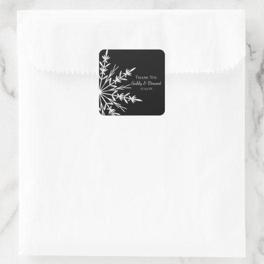Black and White Snowflake Winter Weddenschap Vierkante Sticker (Tas)