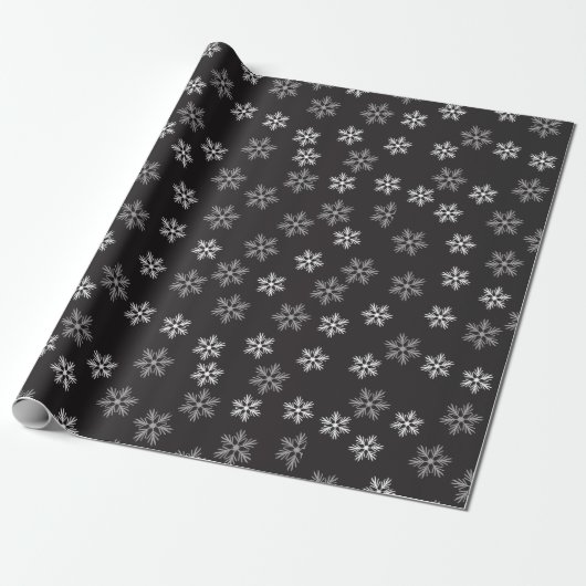 Black and White Snowflakes Patroon Holiday Cadeaupapier (Uitgerold)