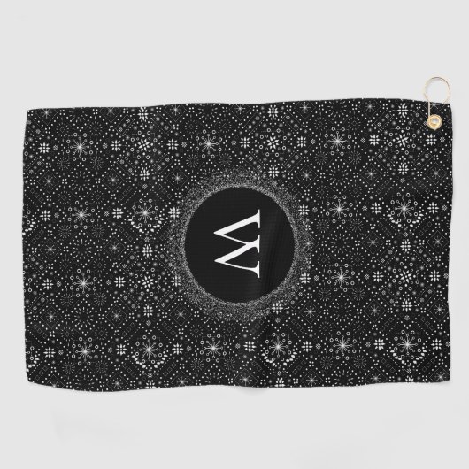 Black and White Snowflakes Pattern Monogram Golfhanddoek (Horizontaal)