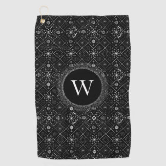 Black and White Snowflakes Pattern Monogram Golfhanddoek