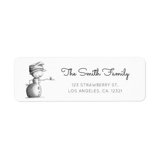 Black and White Snowman Christmas Return Address Etiket (Voorkant)