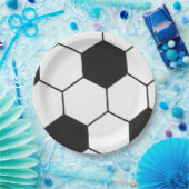Black And White Soccer Ball Geometric Pattern  Papieren Bordje (Feest)