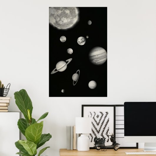 Black and White Solar System in the space Poster (Thuiskantoor)