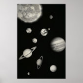 Black and White Solar System in the space Poster (Voorkant)