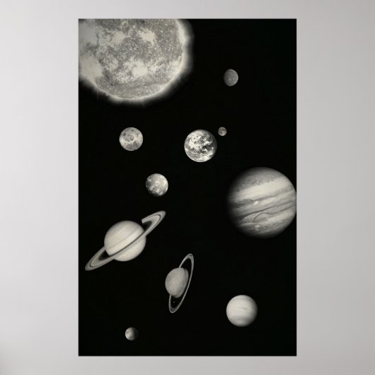 Black and White Solar System in the space Poster (Voorkant)