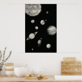 Black and White Solar System in the space Poster (Keuken)