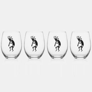 Black and White Southwest Kokopelli Wijnglas Zonder Voet
