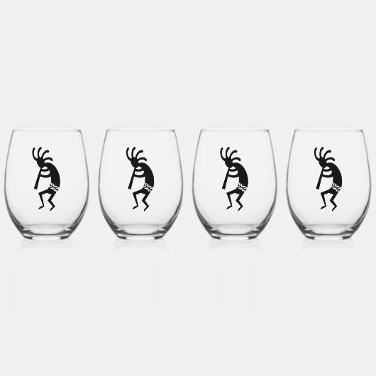 Black and White Southwest Kokopelli Wijnglas Zonder Voet (Voorkant)