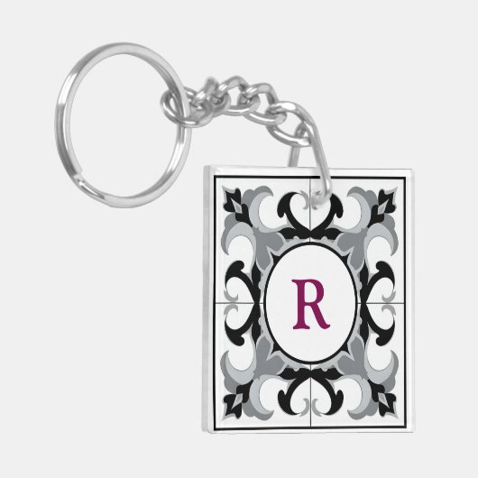 Black and White Spanish Style with Initial  Sleutelhanger (Voorkant Links)