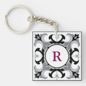 Black and White Spanish Style with Initial  Sleutelhanger (Voorkant)