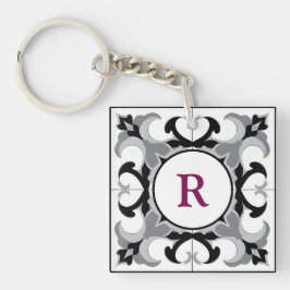 Black and White Spanish Style with Initial  Sleutelhanger