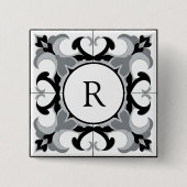 Black and White Spanish Style with Initial  Vierkante Button 5,1 Cm (Voorkant)