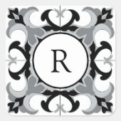 Black and White Spanish Style with Initial  Vierkante Sticker (Voorkant)