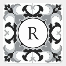 Black and White Spanish Style with Initial  Vierkante Sticker