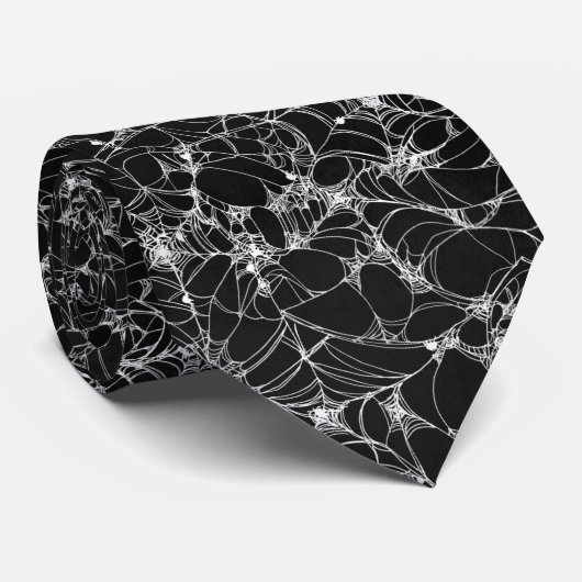Black and White Spiderweb Halloween Stropdas (Opgerold)