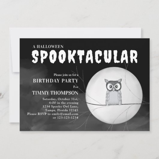 Black and White Spooktacular Owl Halloween Party Kaart (Voorkant)