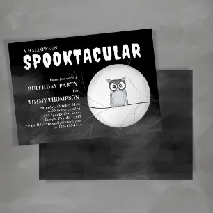 Black and White Spooktacular Owl Halloween Party Kaart