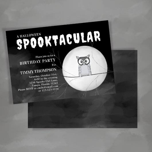 Black and White Spooktacular Owl Halloween Party Kaart
