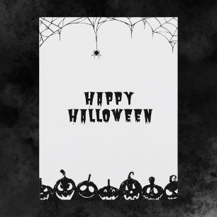 Black and White Spooky Pumpkin Happy Halloween Briefkaart