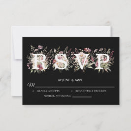 Black and White Spring Floral Wedding RSVP card Kaartje