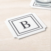 Black And White Square Border Monogram Kartonnen Onderzetters (Gekanteld)