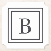 Black And White Square Border Monogram  Kartonnen Onderzetters (Voorkant)