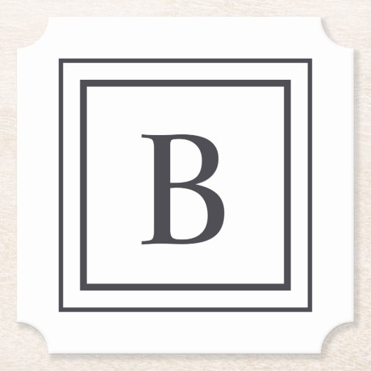 Black And White Square Border Monogram Kartonnen Onderzetters (Voorkant)