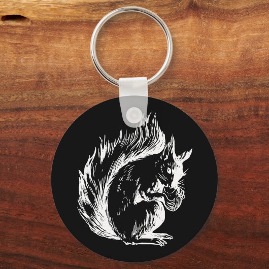 Black and White Squirrel Art Sleutelhanger (Achterkant)