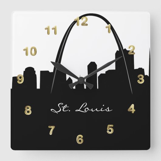 Black and White St. Louis Skyline Vierkante Klok (Voorkant)