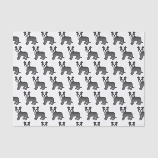 Black and White Staffie Cute Cartoon Dog Patroon Tissuepapier (Voorkant)