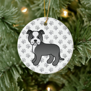 Black and White Staffordshire Bull Terrier Dog Keramisch Ornament