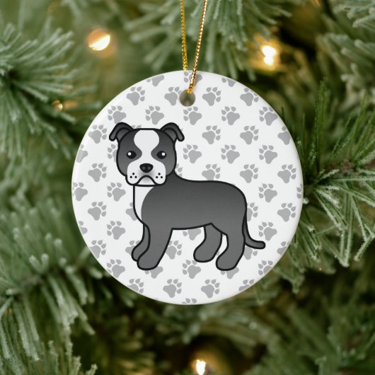 Black and White Staffordshire Bull Terrier Dog Keramisch Ornament (Boom)
