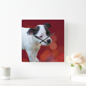 Black and White Staffordshire Puppy Vierkante Klok (Huis)