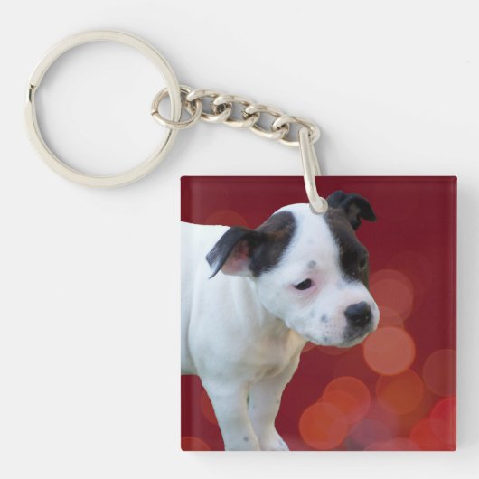 Black and White Staffy Puppy, Sleutelhanger (voorkant)
