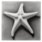Black and White Starfish Tegeltje (Voorkant)