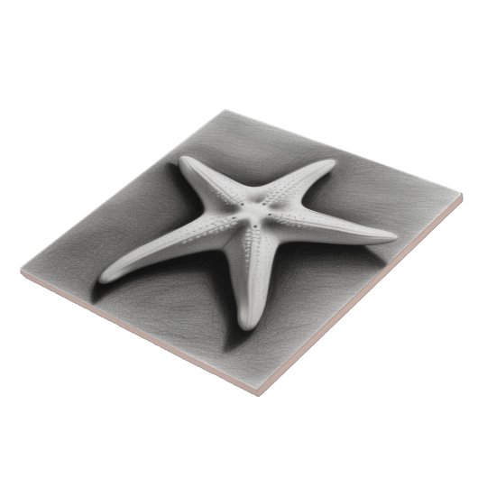Black and White Starfish Tegeltje (Zijkant)