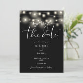 Black And White String Lights QR Code Wedding Save The Date (Staand voorkant)