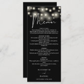 Black And White String Lights Wedding Dinner Menu (Voorkant / Achterkant)