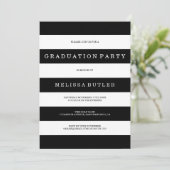 Black and White Stripe Afstuderen Invitation Kaart (Staand voorkant)