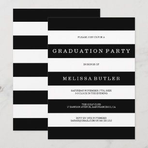 Black and White Stripe Afstuderen Invitation Kaart